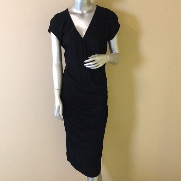 Elise Gug | Black Ruched Surplice Dress - Picture 1 of 15
